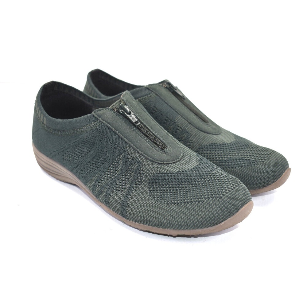 Skechers Transend Womens Green Zip Comfort Casual Knit Shoes Sneakers Size 10
